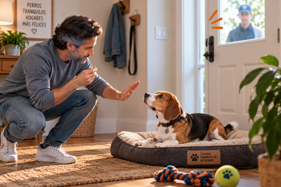 Persona enseñando al perro una conducta alternativa